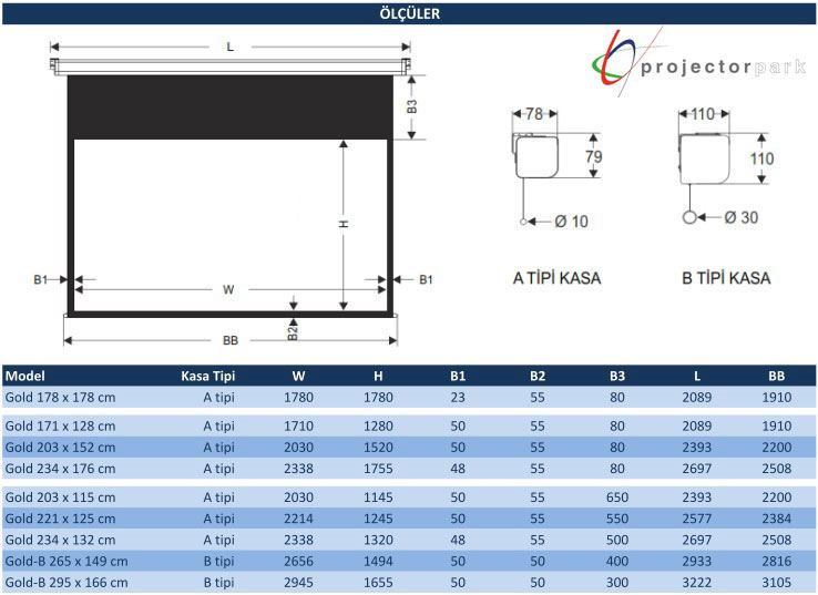 projectorpark gold motorlu projeksiyon perdesi
