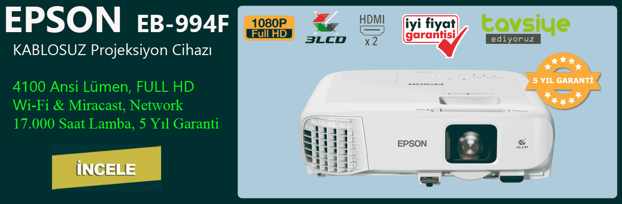 EPSON EB-992F Kablosuz Projektör Kampanya