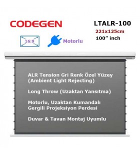 CODEGEN LTALR-100 Long Throw ALR Tension Gri Yüzey Motorlu Projeksiyon Perdesi 100 inch (221x125cm)