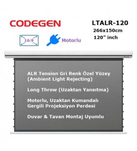 CODEGEN LTALR-120 Long Throw ALR Tension Gri Yüzey Motorlu Projeksiyon Perdesi 120 inch (266x150cm)