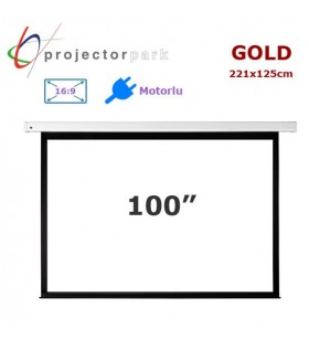 PROJECTORPARK Gold Motorlu Projeksiyon Perdesi (221x125cm) 