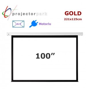 PROJECTORPARK Gold Motorlu Projeksiyon Perdesi (221x125cm) 