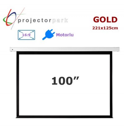 PROJECTORPARK Gold Motorlu Projeksiyon Perdesi (221x125cm) 