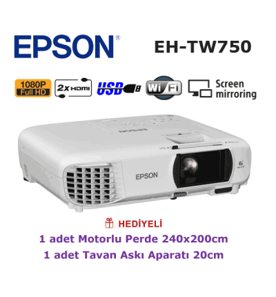 EPSON EH-TW750 KAMPANYA (240x200cm Motorlu Perde + Askı Hediyeli)