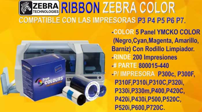 zebra p330, p330i, p430i renkli ribon 800015-440
