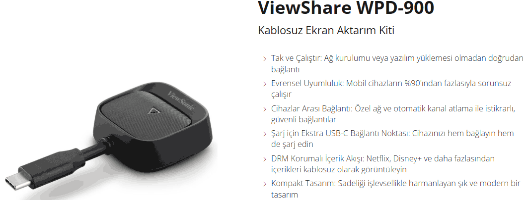 viewsonic wpd-900 kablosuz görüntü aktarıcı