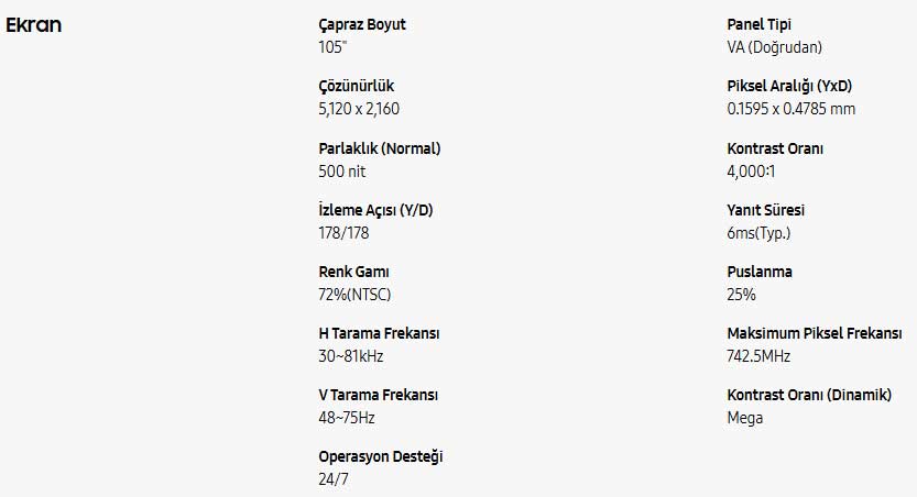 samsung qpdx105 ekran detay özellik