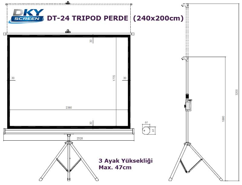 DkyScreen DT-24 tripod projeksiyon perdesi