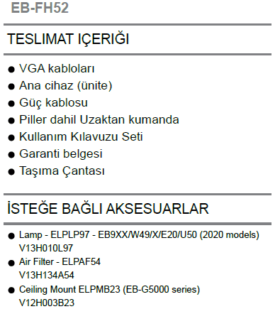 epson eb-fh52 projeksiyon cihazı