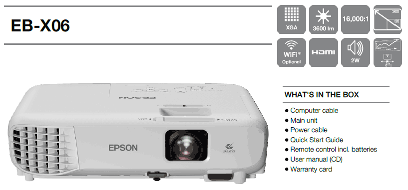 epson x06 projeksiyon cihazı teslimat içeriği