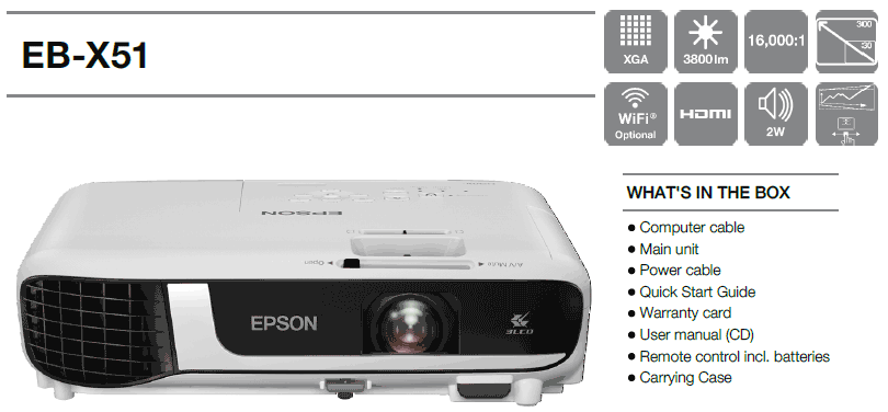 epson eb-x51 projeksiyon cihazı teslimat içeriği
