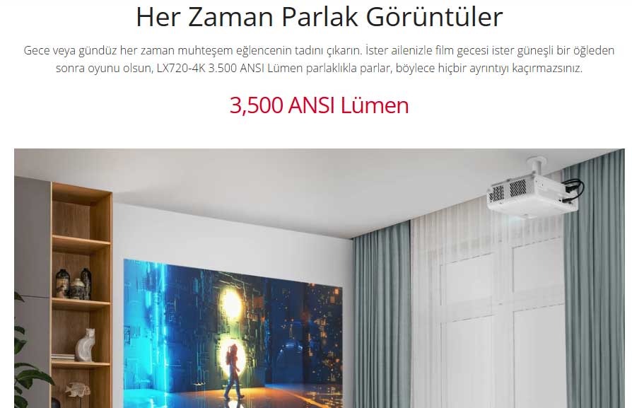 viewsonic lx720-4k ev sinema projeksiyonu