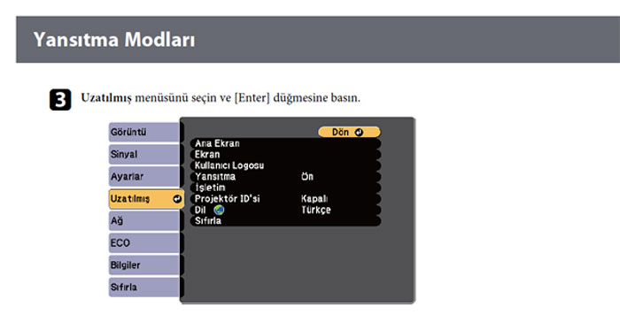 epson projeksiyon ekran döndürme