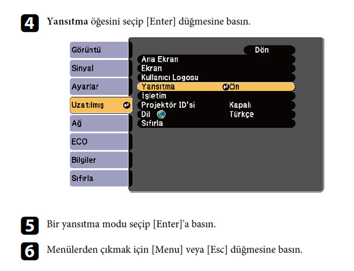 epson projeksiyon ekran cevirme